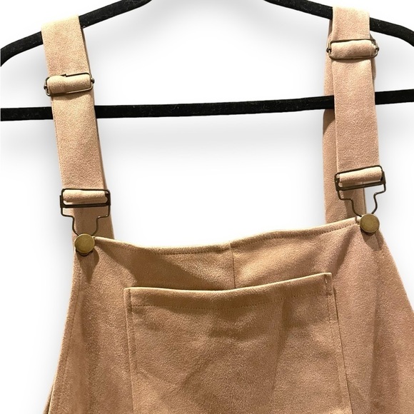 Tan Faux Suede Jumper Dress | Overall | Size Large Women’s - Picture 7 of 12